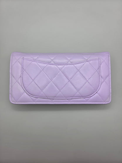 CHANEL Lavender Lambskin Quilted Yen Wallet