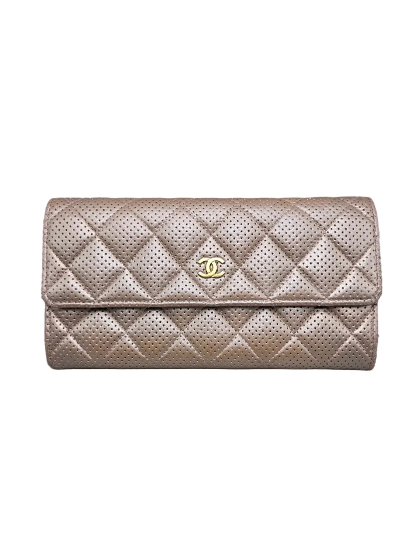 CHANEL Metallic Perforated Leather Clutch Wallet