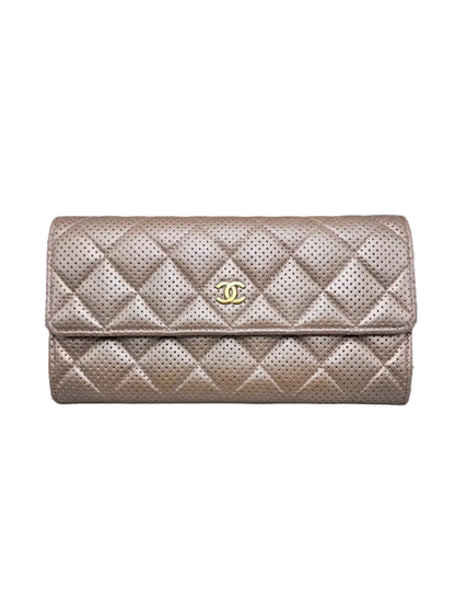 CHANEL Metallic Perforated Leather Clutch Wallet