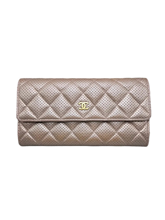 CHANEL Metallic Perforated Leather Clutch Wallet