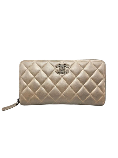 CHANEL Gold Quilted Leather Zip-Around Wallet