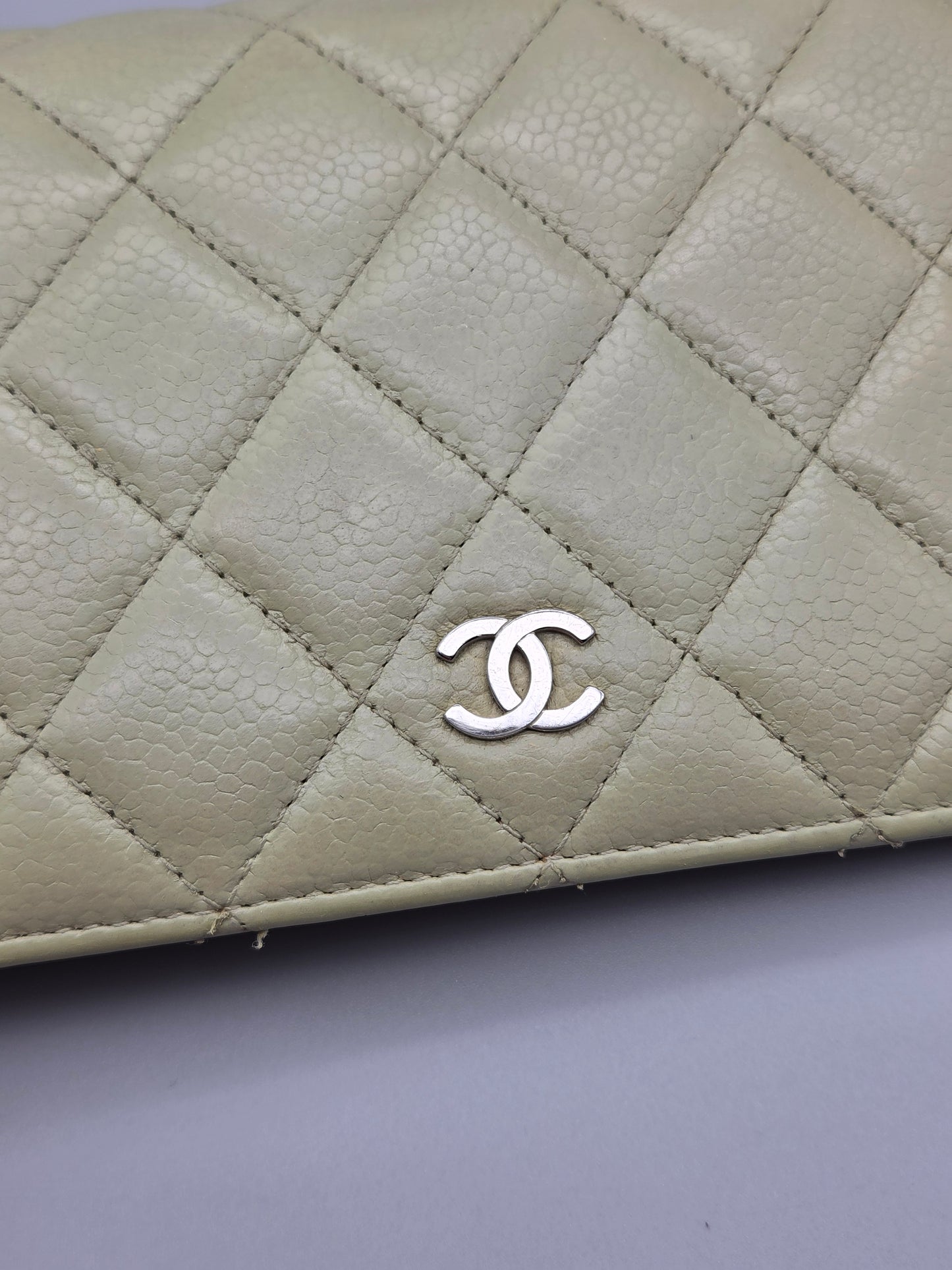 CHANEL Khaki Quilted Leather Yen Wallet