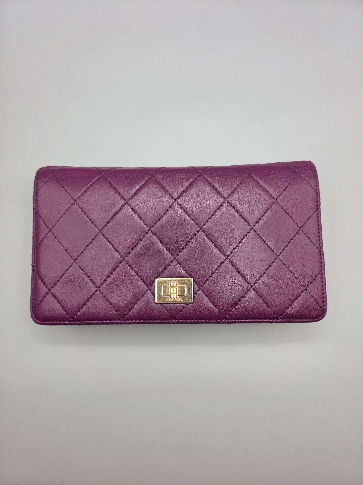 CHANEL Purple Quilted Leather Wallet