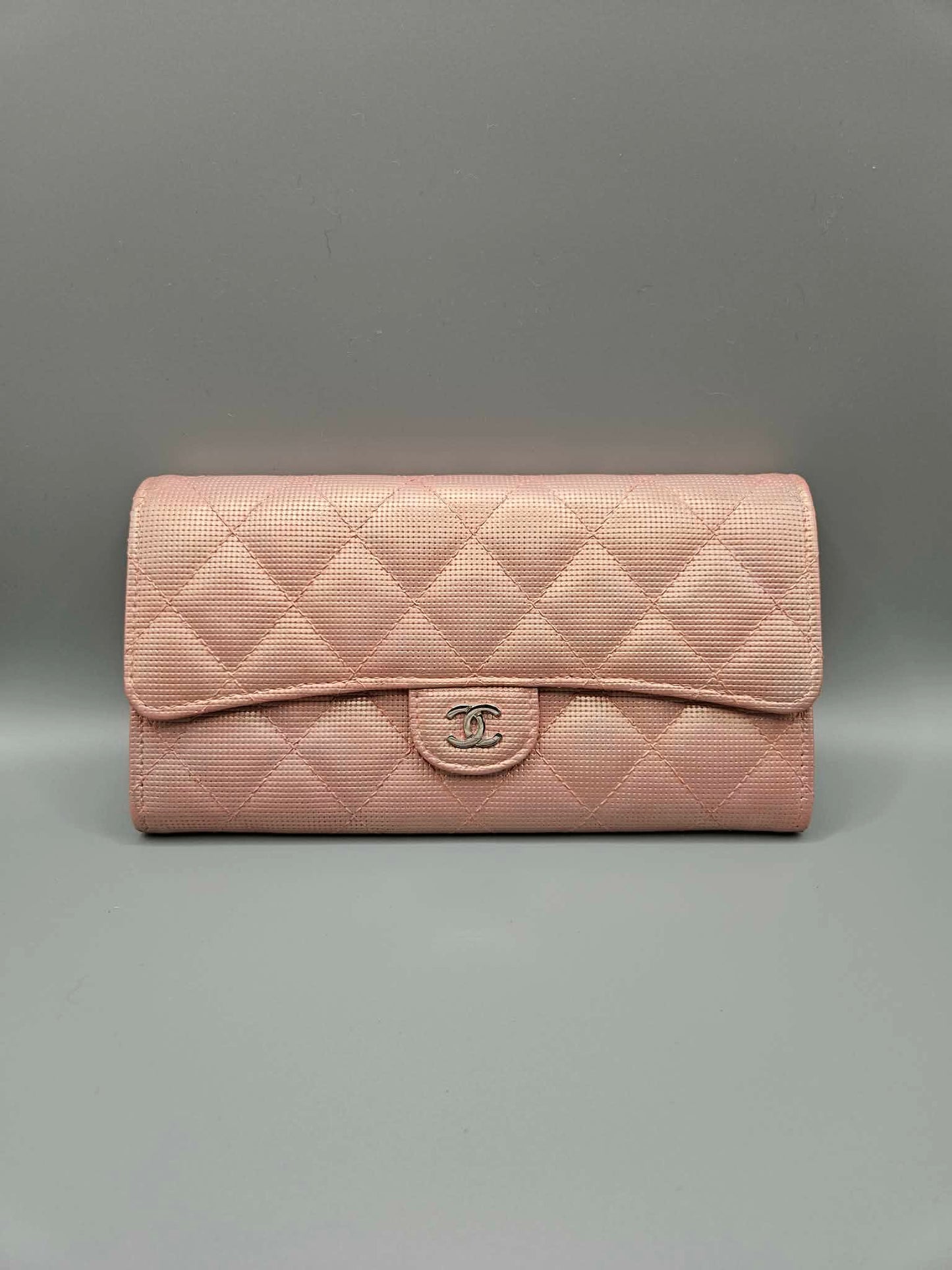 CHANEL Metallic Calfskin Quilted Pixel Effect Large Flap Wallet