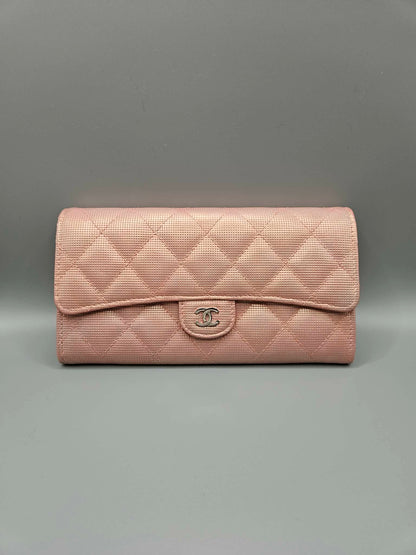 CHANEL Metallic Calfskin Quilted Pixel Effect Large Flap Wallet