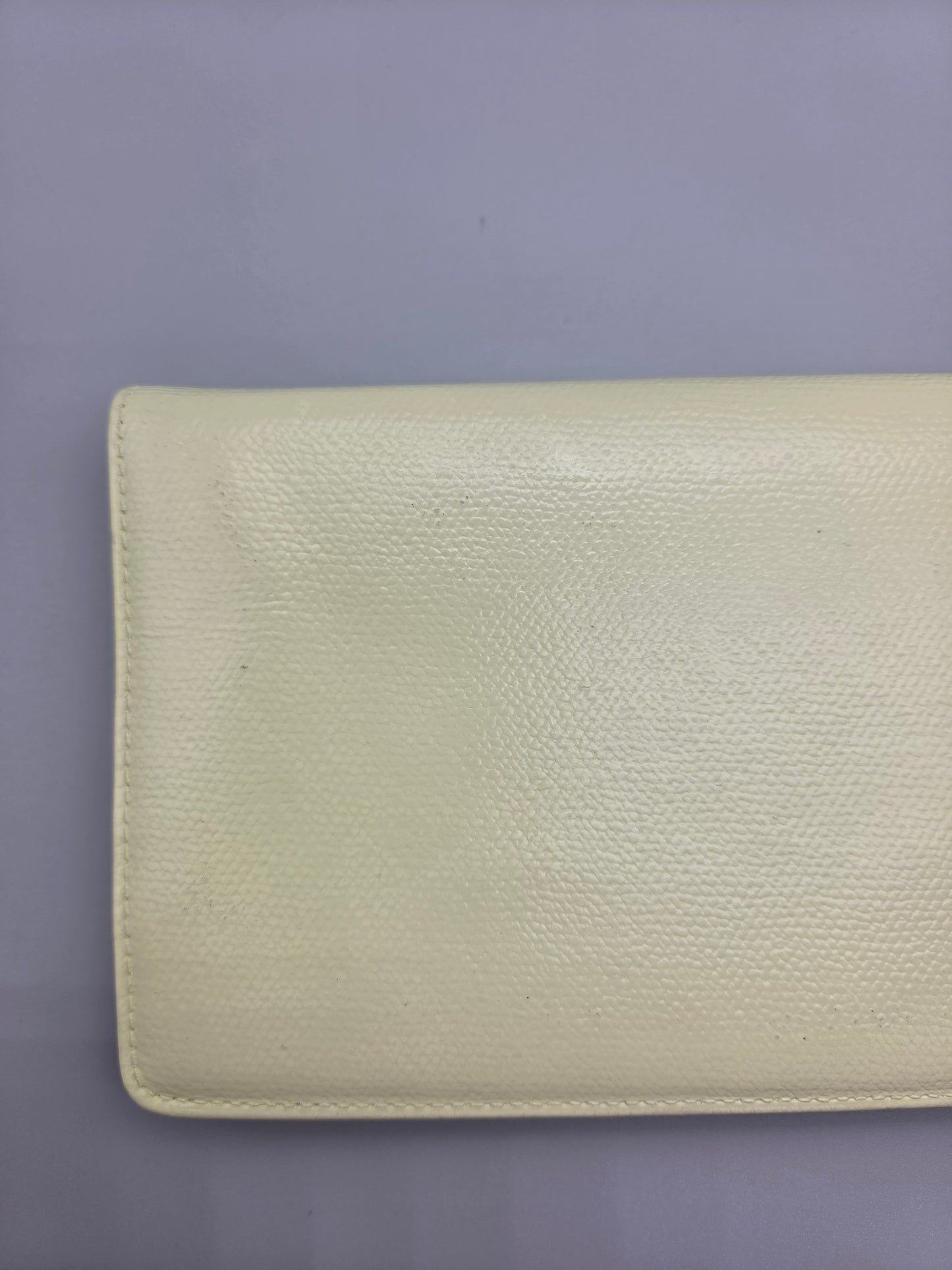 Grained Calfskin CC Button Yen Clutch Wallet in Pale Yellow