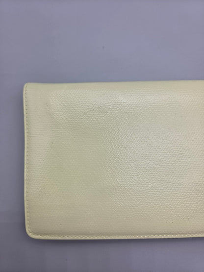 Grained Calfskin CC Button Yen Clutch Wallet in Pale Yellow