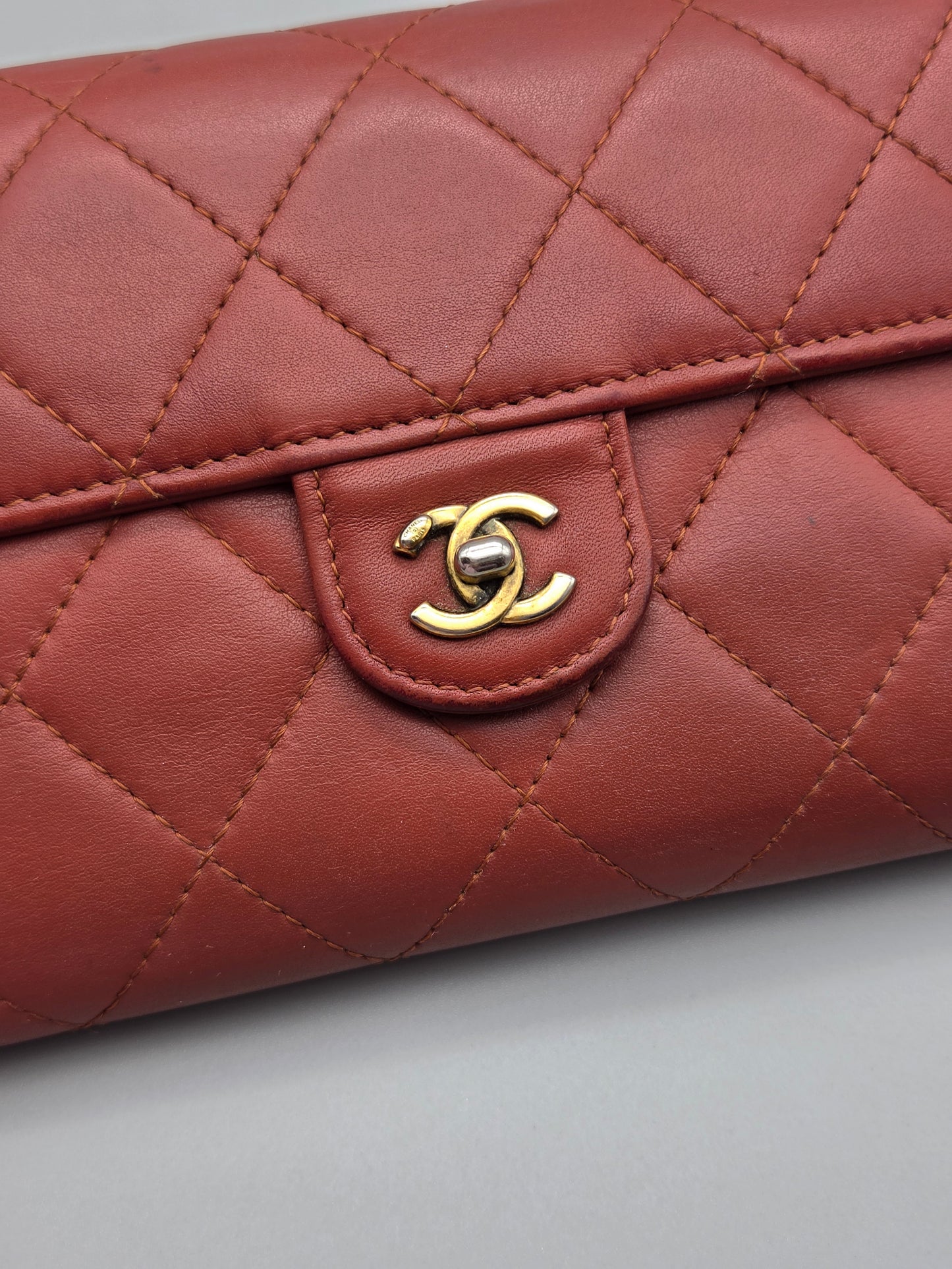 CHANEL Quilted Large Flap Wallet in Maroon Red