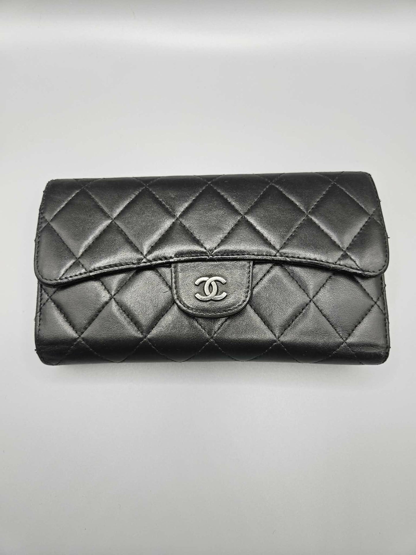 CHANEL Lambskin Quilted Large Flap Wallet in Black
