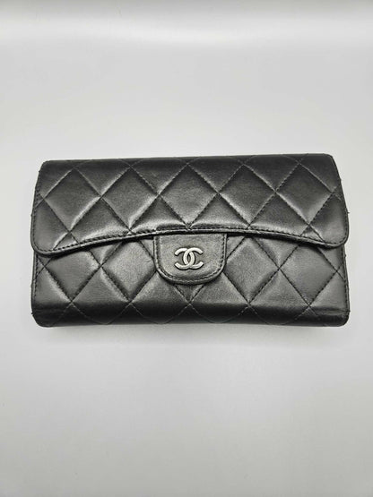 CHANEL Lambskin Quilted Large Flap Wallet in Black