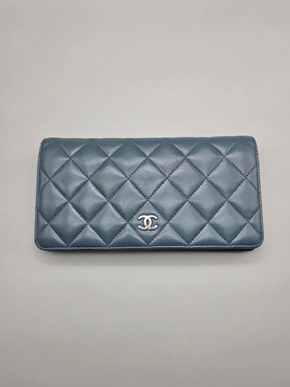 CHANEL Teal Quilted Leather Yen Wallet