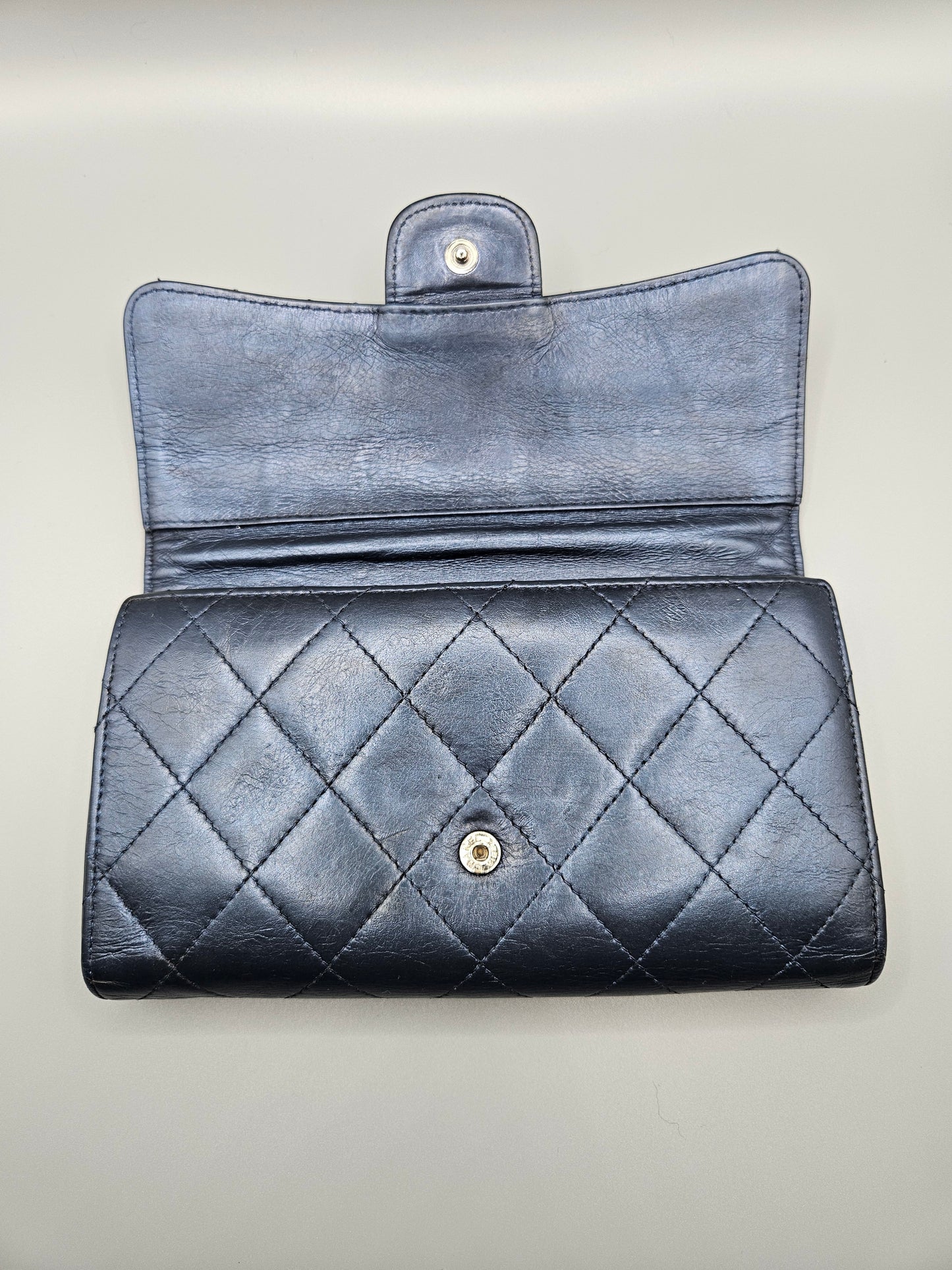 CHANEL 2.55 Reissue Metallic Blue Quilted Leather Flap Wallet