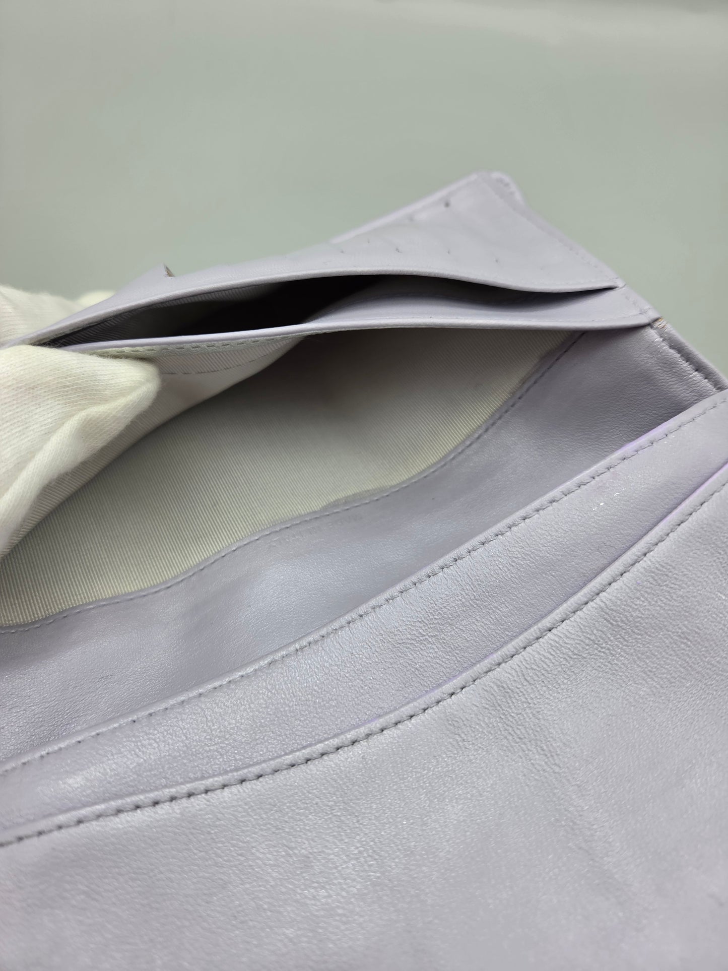 CHANEL Lavender Lambskin Quilted Yen Wallet