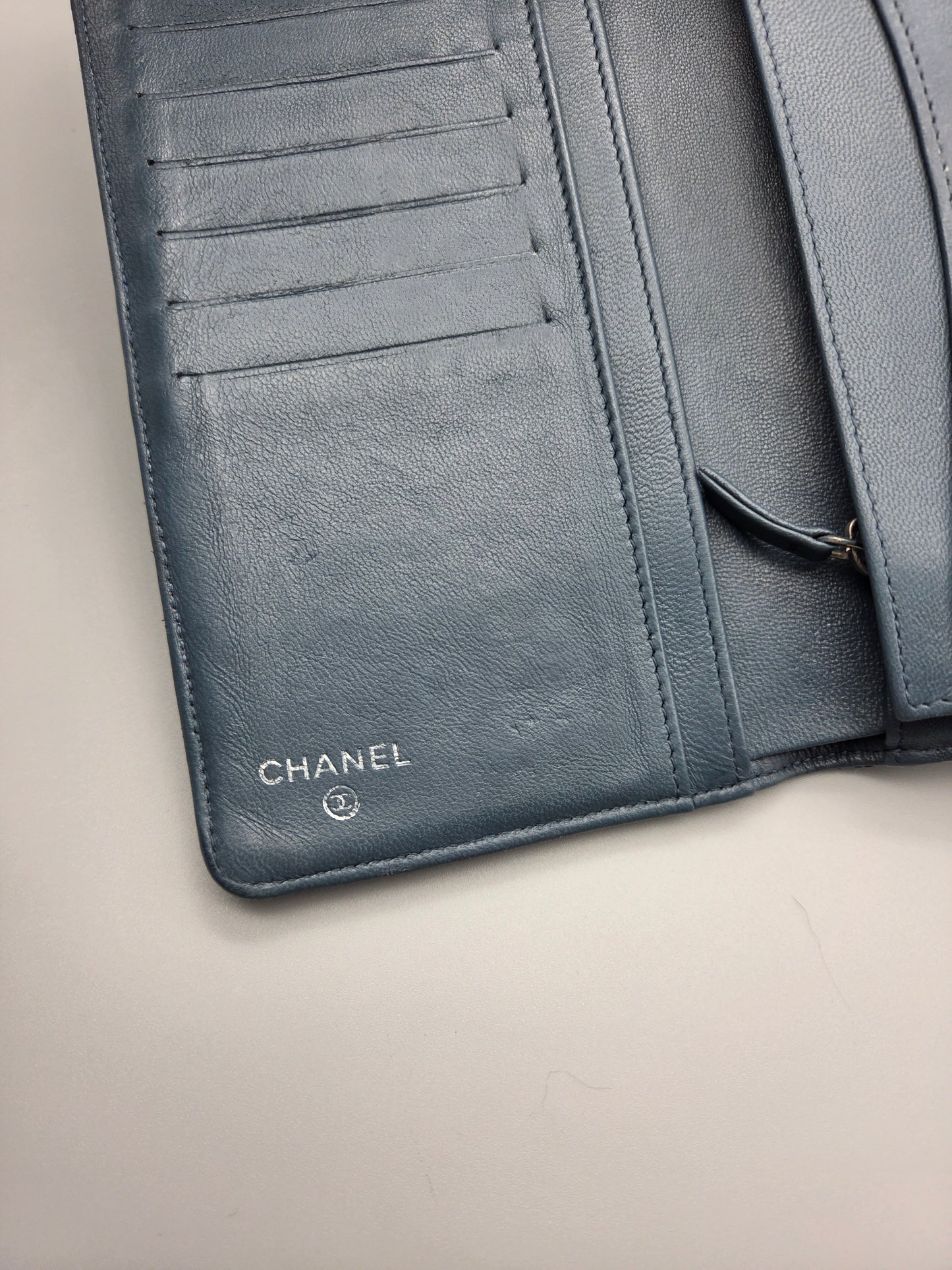 CHANEL Teal Quilted Leather Yen Wallet