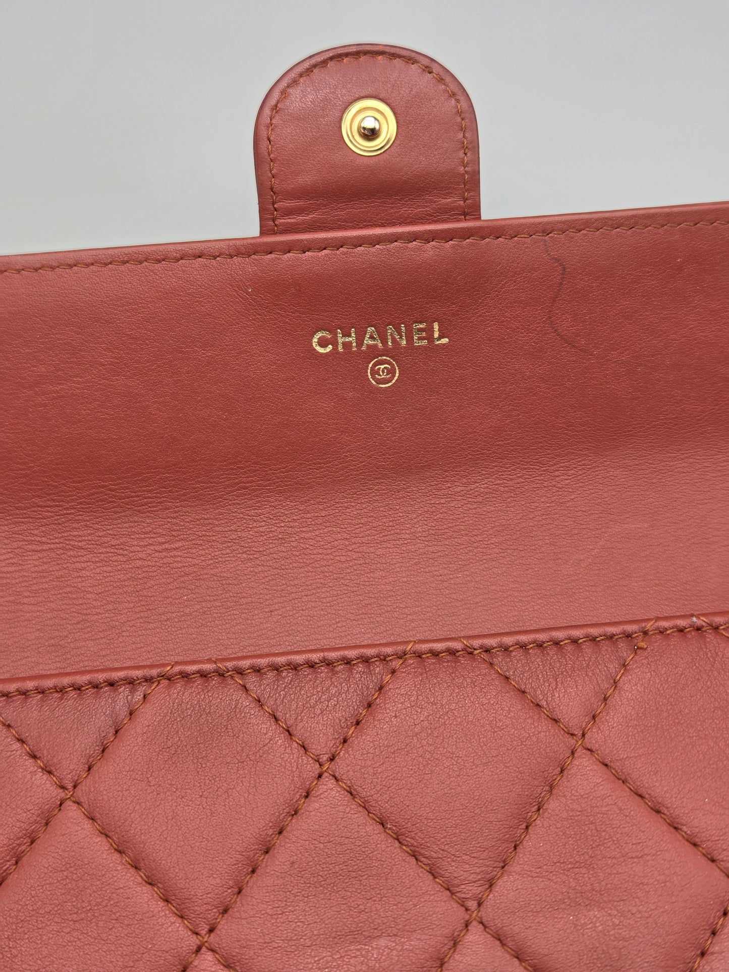 CHANEL Quilted Large Flap Wallet in Maroon Red