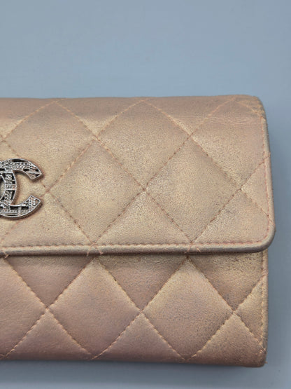 CHANEL Metallic Quilted Leather Large Flap Wallet