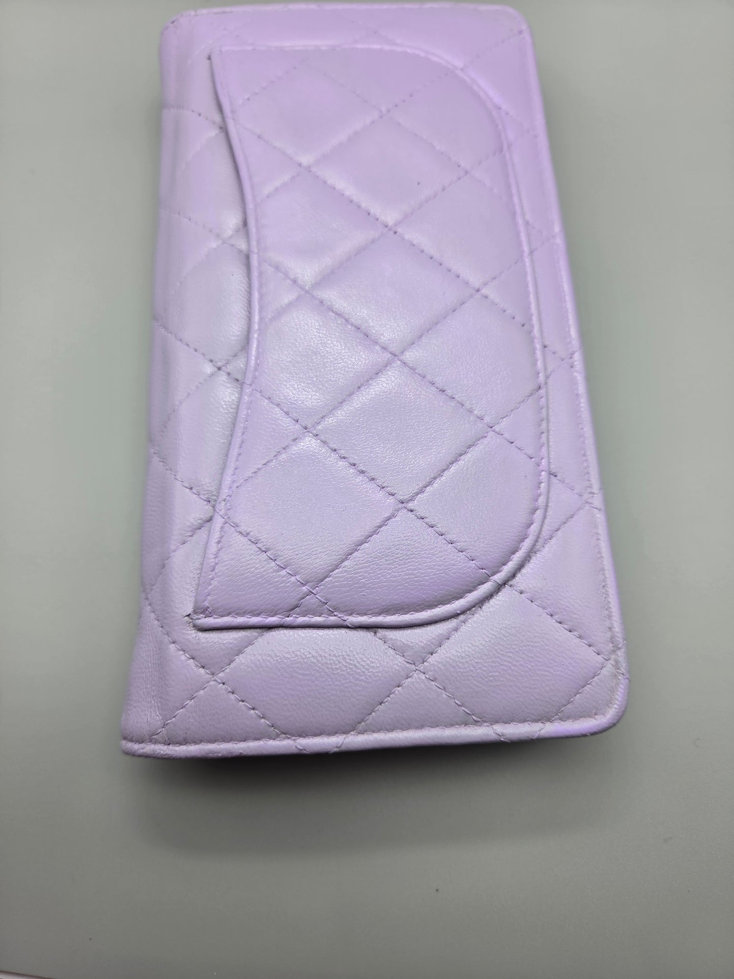 CHANEL Lavender Lambskin Quilted Yen Wallet