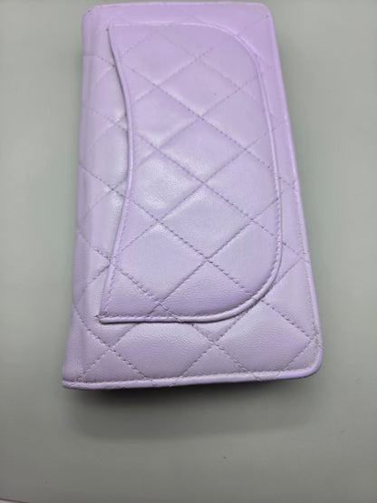 CHANEL Lavender Lambskin Quilted Yen Wallet