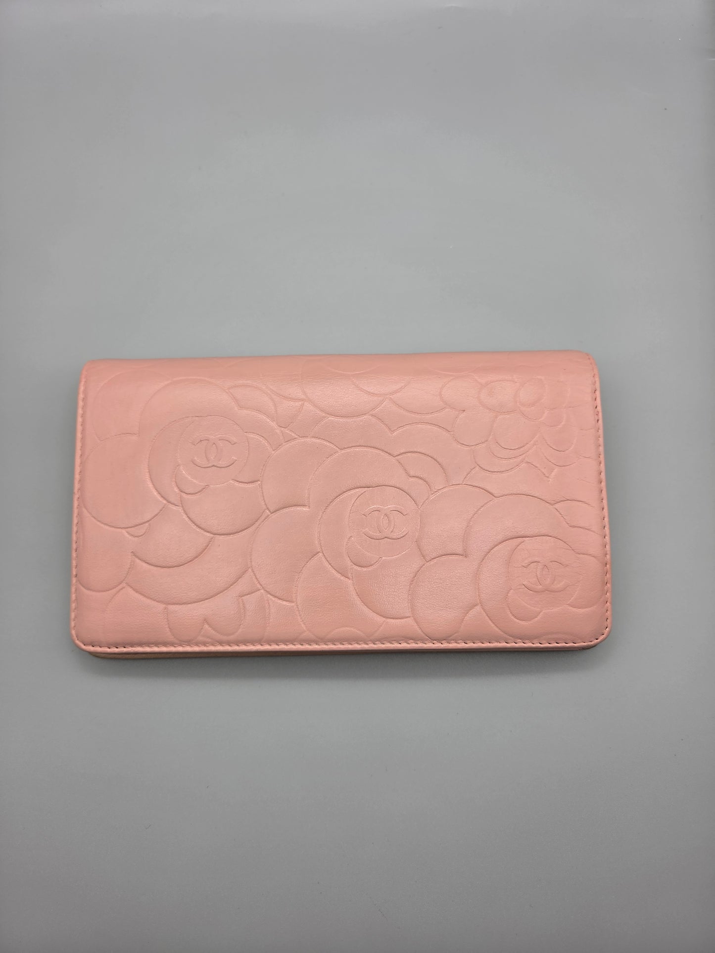 CHANEL Camellia CC Embossed Leather Wallet