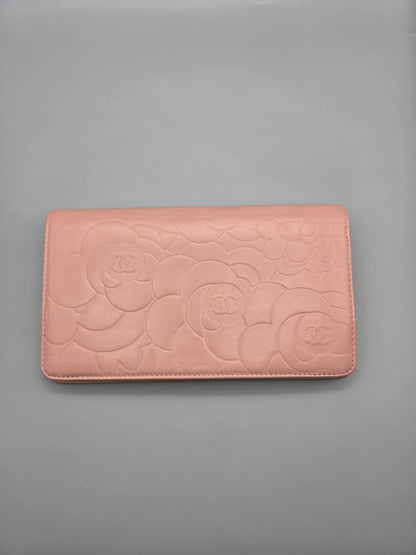CHANEL Camellia CC Embossed Leather Wallet