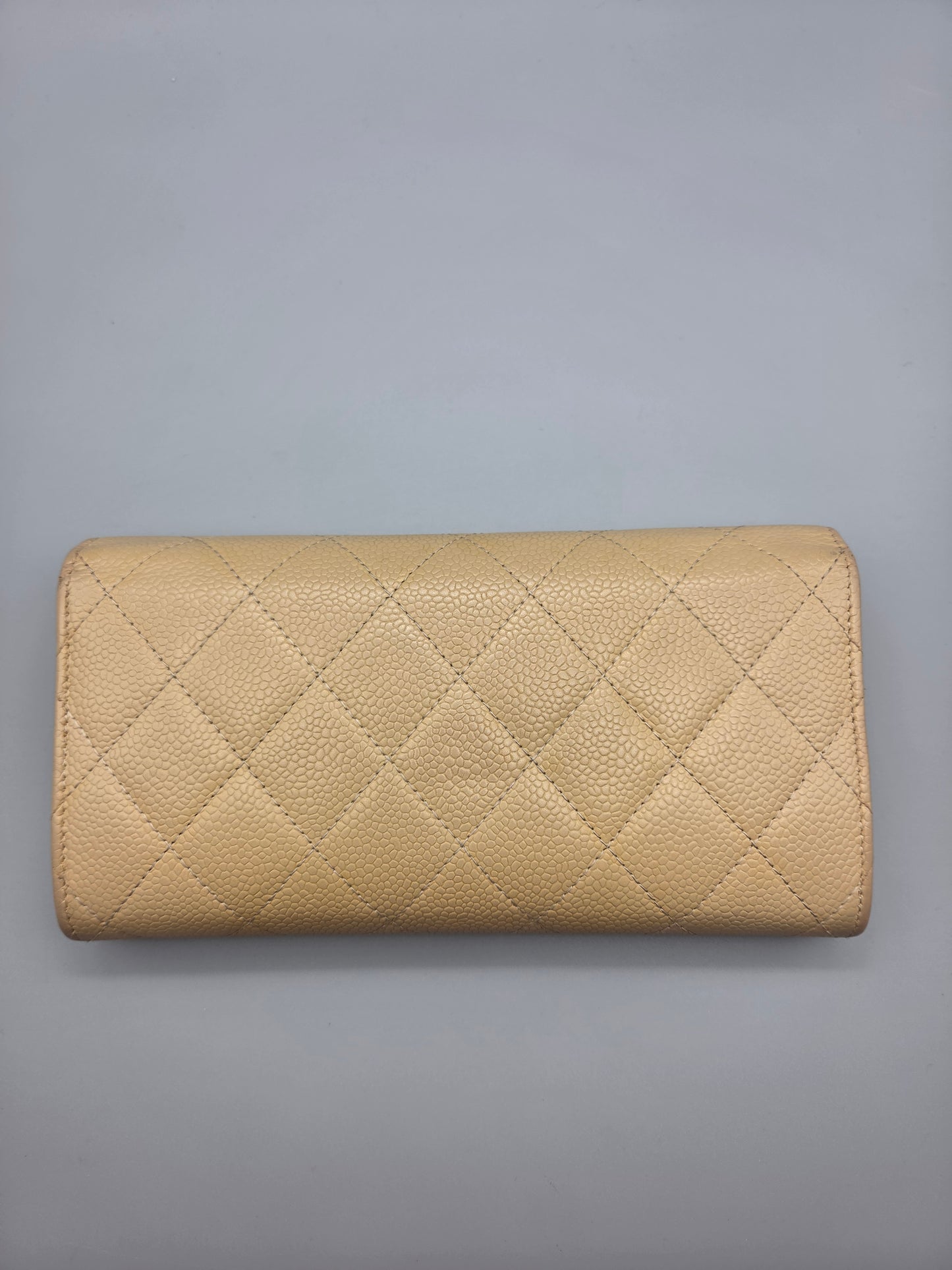 CHANEL Quilted Leather Beige Flap Clutch Wallet