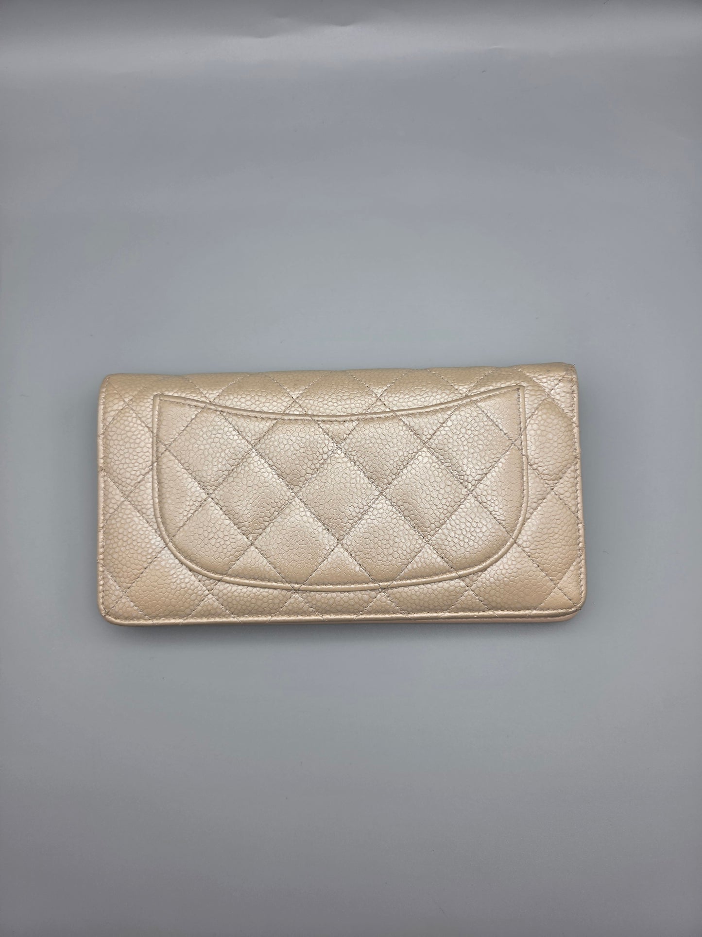 CHANEL Gold Metallic Quilted Leather Yen Wallet