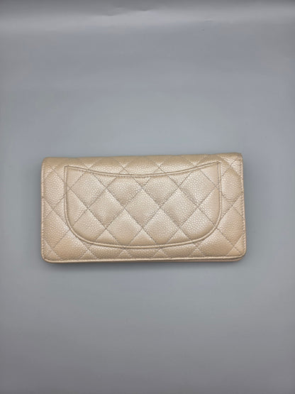CHANEL Gold Metallic Quilted Leather Yen Wallet