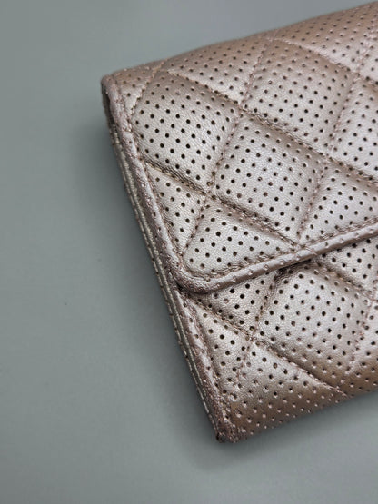 CHANEL Metallic Perforated Leather Clutch Wallet