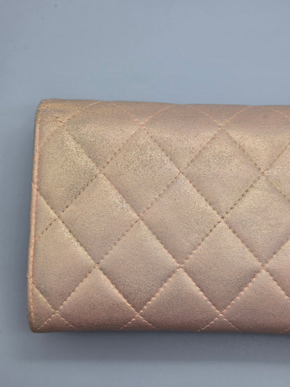 CHANEL Metallic Quilted Leather Large Flap Wallet