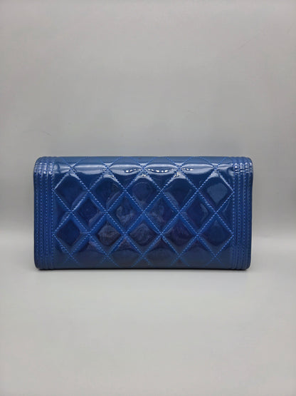 Patent Leather Boy Large Gusset Flap Wallet in Navy Blue