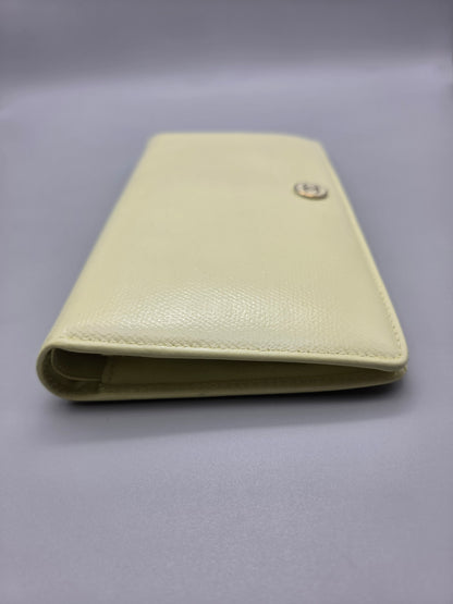Grained Calfskin CC Button Yen Clutch Wallet in Pale Yellow