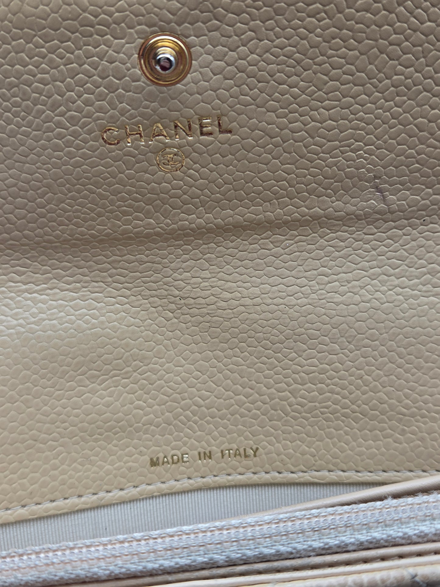 CHANEL Quilted Leather Beige Flap Clutch Wallet