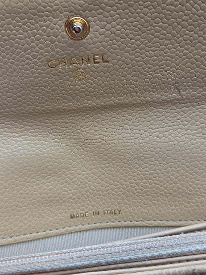 CHANEL Quilted Leather Beige Flap Clutch Wallet