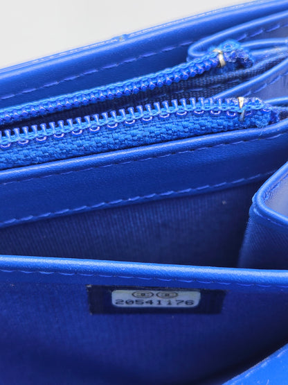 Patent Leather Boy Large Gusset Flap Wallet in Navy Blue