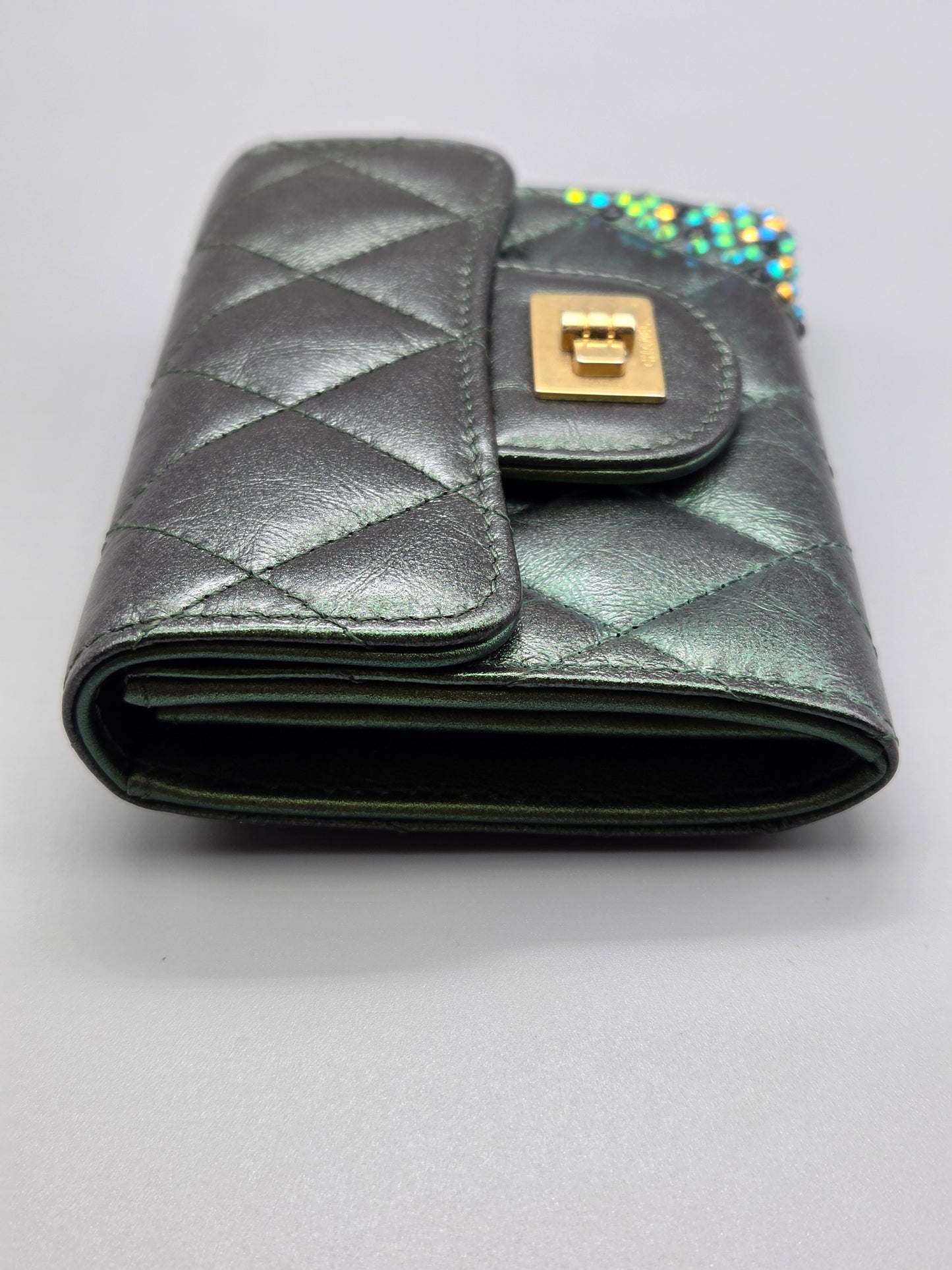 CHANEL Metallic Lambskin Quilted Flap Card Holder