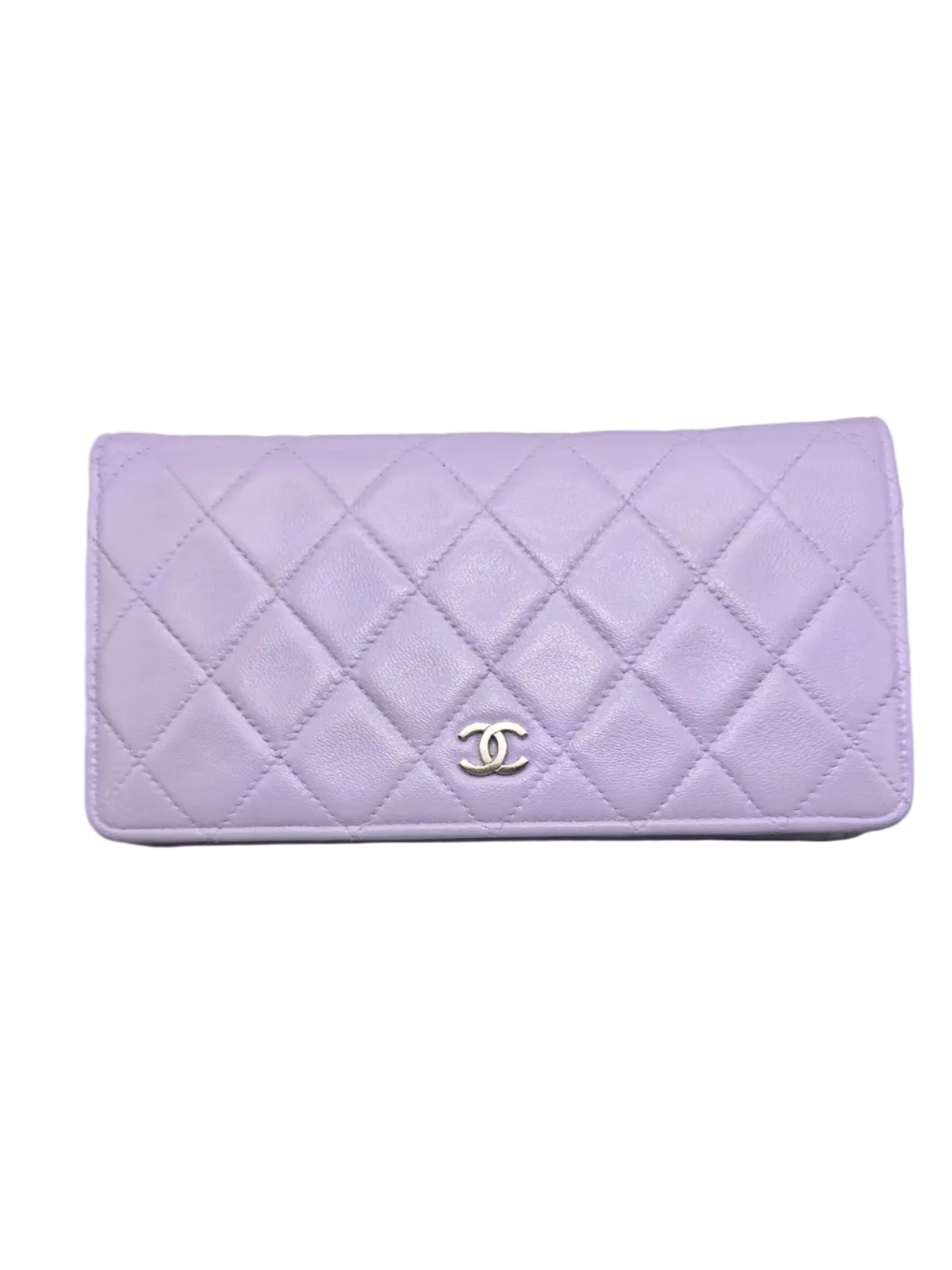 CHANEL Lavender Lambskin Quilted Yen Wallet