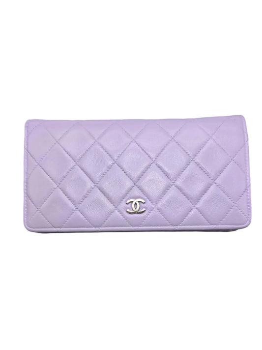 CHANEL Lavender Lambskin Quilted Yen Wallet