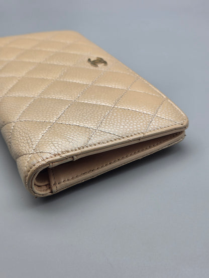 CHANEL Gold Metallic Quilted Leather Yen Wallet