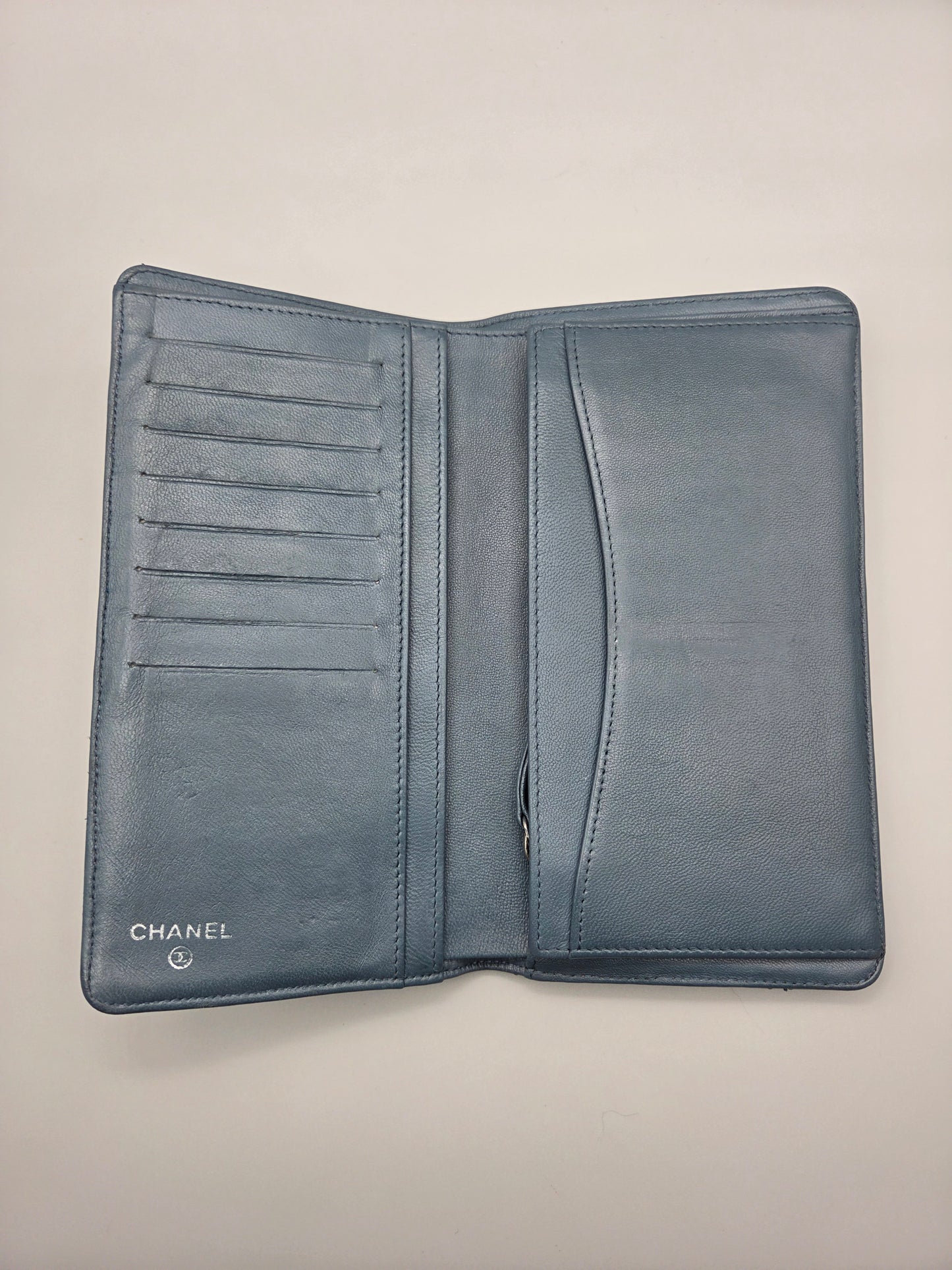 CHANEL Teal Quilted Leather Yen Wallet