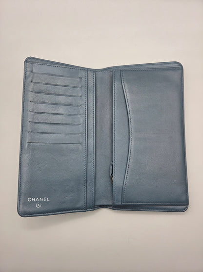 CHANEL Teal Quilted Leather Yen Wallet