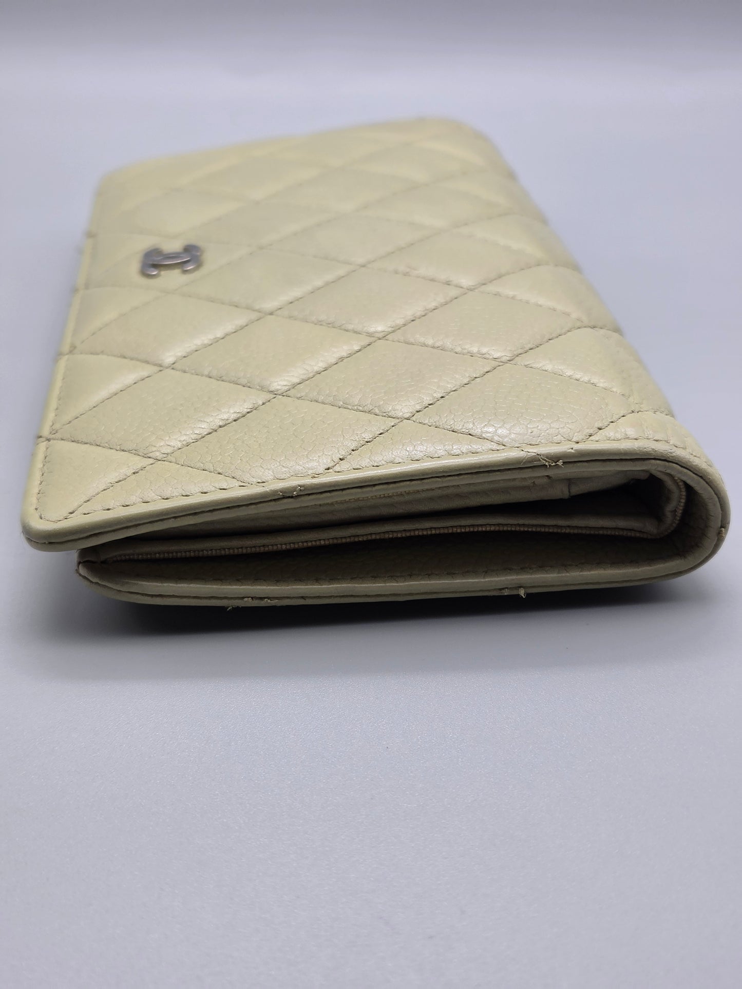 CHANEL Khaki Quilted Leather Yen Wallet