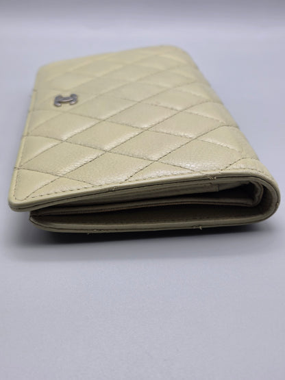 CHANEL Khaki Quilted Leather Yen Wallet