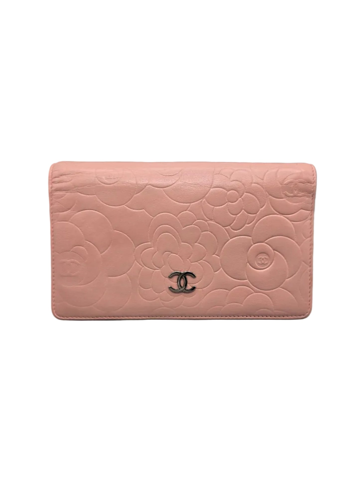 CHANEL Camellia CC Embossed Leather Wallet