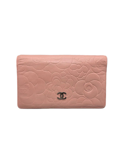 CHANEL Camellia CC Embossed Leather Wallet