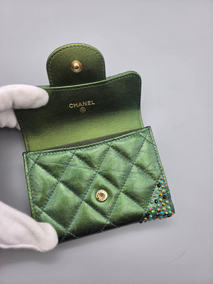 CHANEL Metallic Lambskin Quilted Flap Card Holder