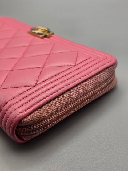 CHANEL Quilted Boy Zip Around Long Wallet