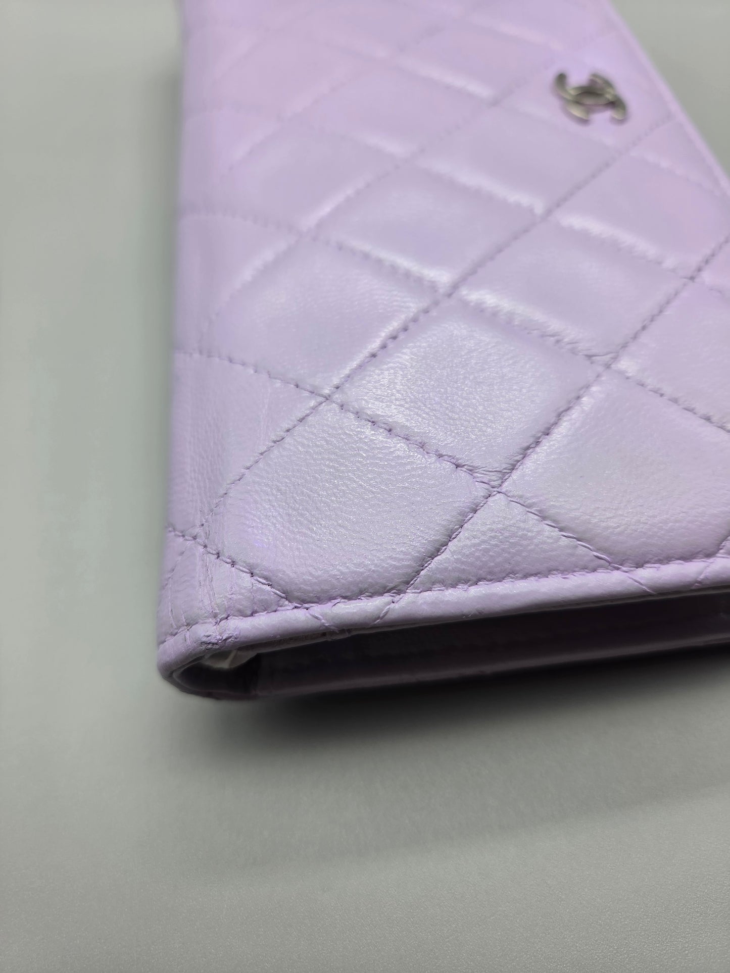 CHANEL Lavender Lambskin Quilted Yen Wallet