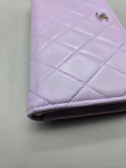 CHANEL Lavender Lambskin Quilted Yen Wallet