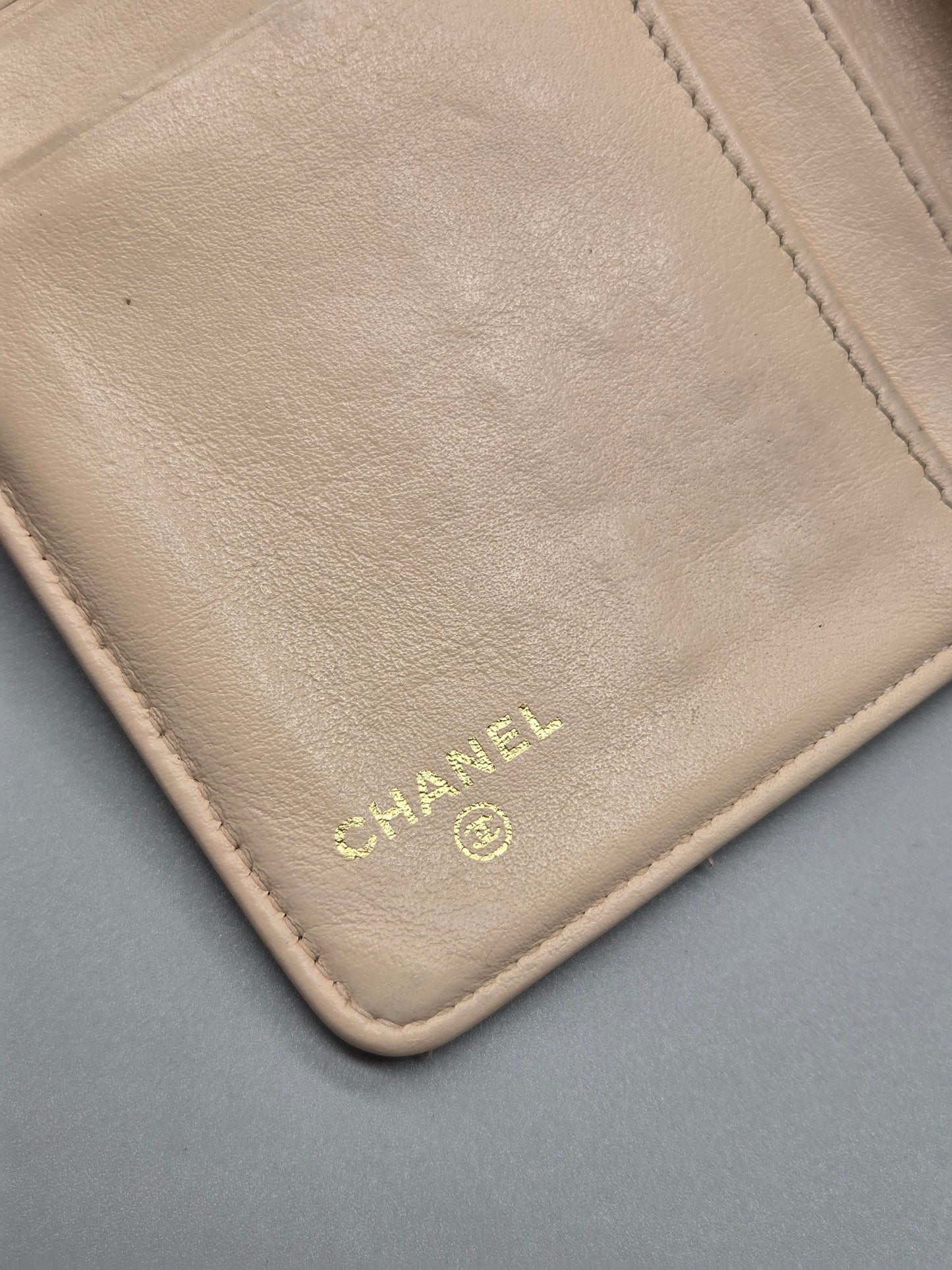 CHANEL Gold Metallic Quilted Leather Yen Wallet