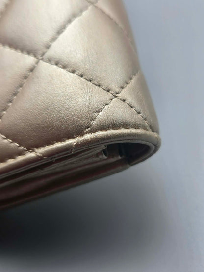 CHANEL Metallic Lambskin Quilted Large Gusset Flap Wallet